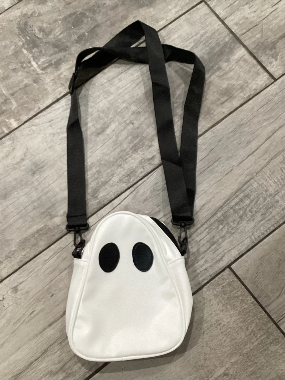 Source Unknown White Ghost Crossbody Bag with Black Strap